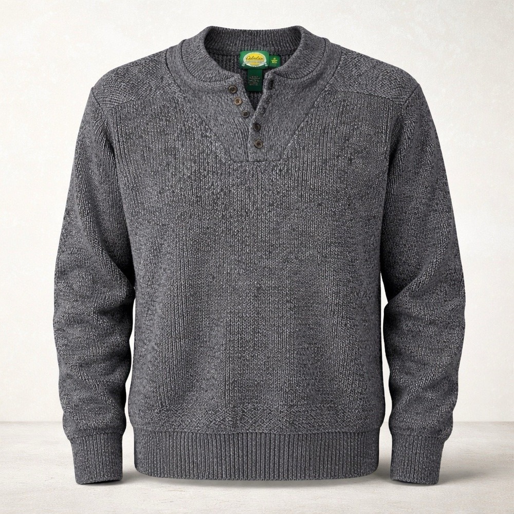 Vintage Cabela's Henley Sweater XL Heavy Knit Cabin Core Fisherman Chunky Cotton